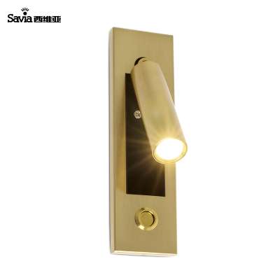 Modern Rectangular Rectangle Indoor Bedside Bed Golden Embedded Recessed Arm LED 3W Wall Reading Lamp Light For Bedroom