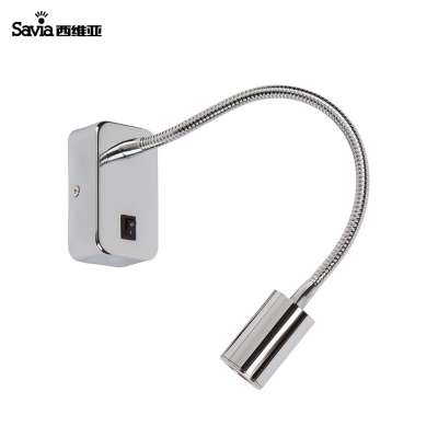 European Bed Side Modern Nordic Simple Chrome Gooseneck Flexible Bedside 3W COB Led Reading Lamp Wall Light For Hotel