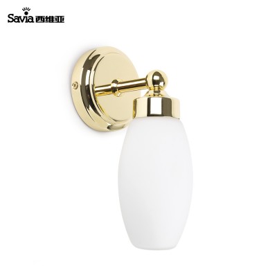 Savia Wholesale Brass Gold IP44 Bathroom Sconce Wall Light With E14 Lamp Holder Glass Shade